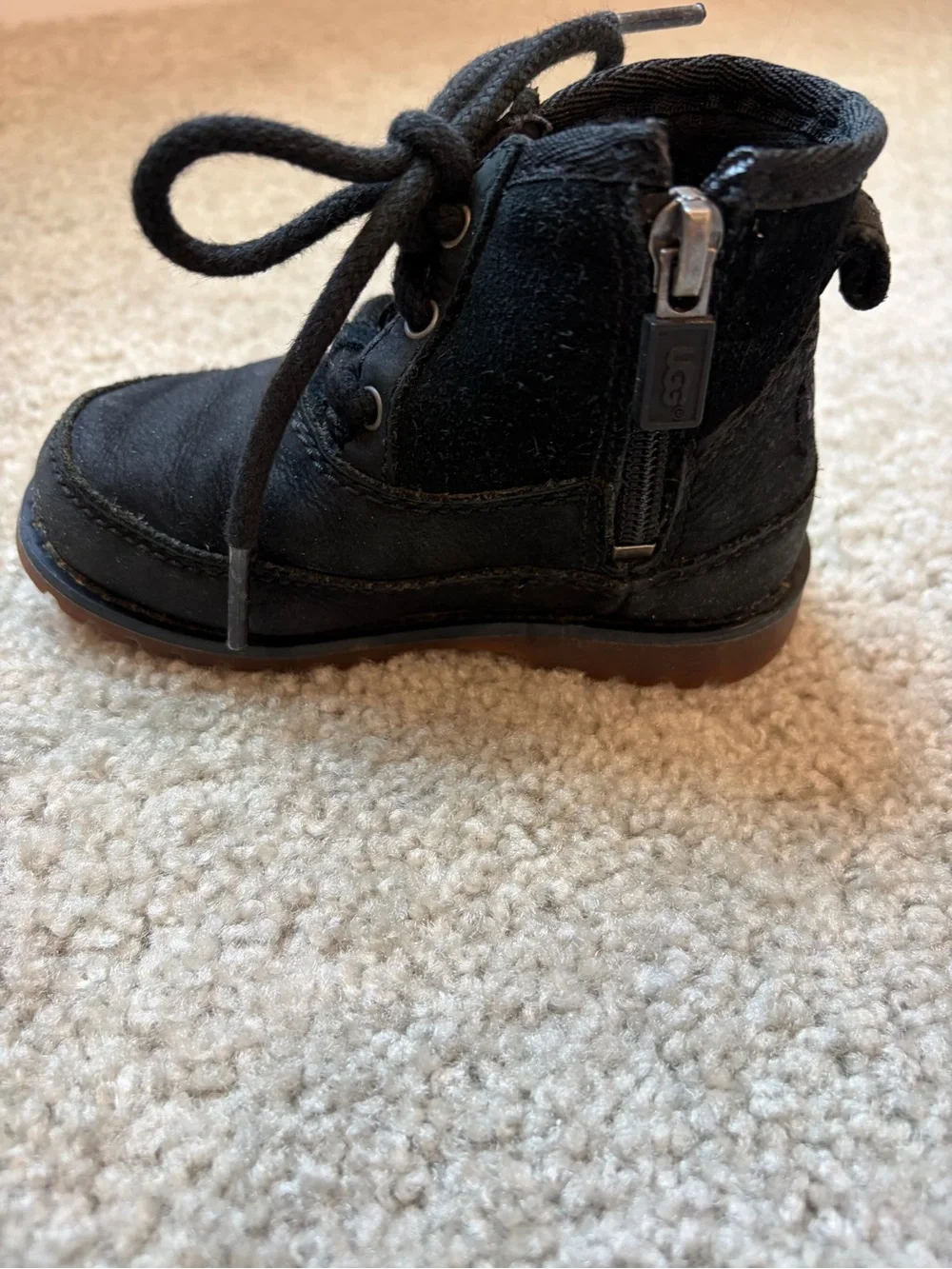 UGG Kids Black Leather Ankle Boots with Extra Laces
